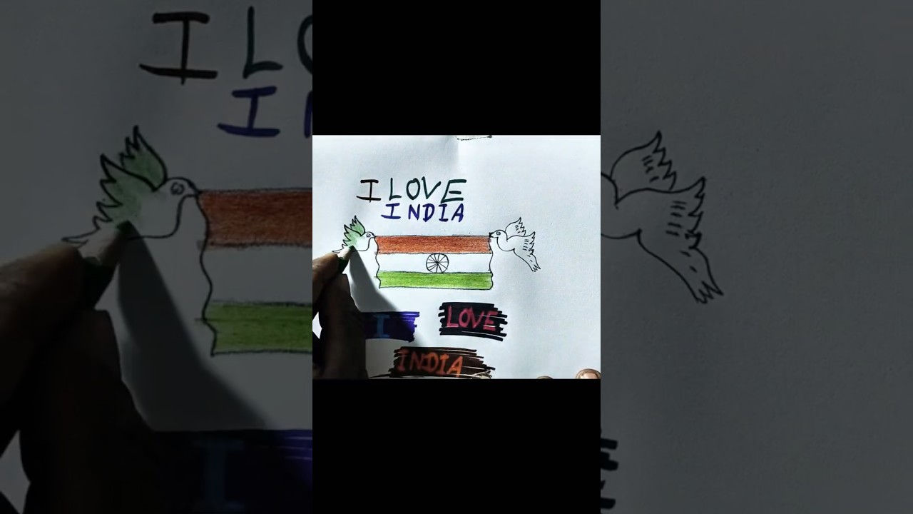 I Love India Drawing | Indian Flag with Peace Birds Art | Patriotic Sketch