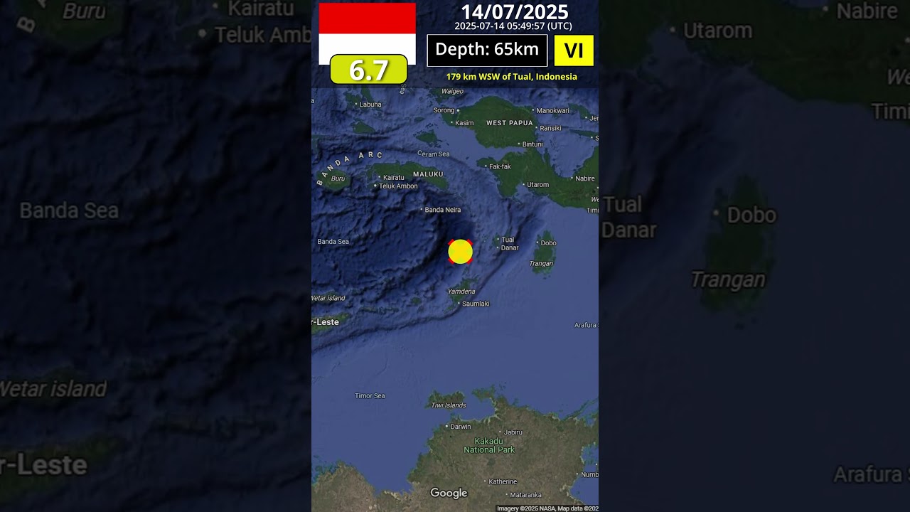 M 6.7 Maluku, Indonesia Earthquake (14/07/2025) #shorts