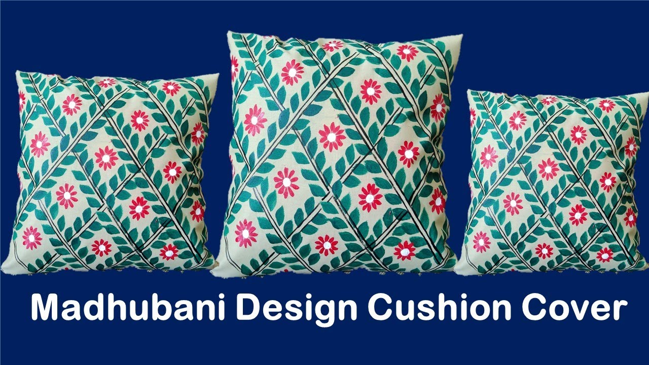 Madhubani Design Cushion Cover Painting I Easy Cushion Cover, Pillow Cover Painting Ideas