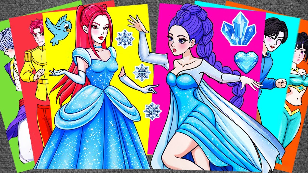 [🌈Paper DIY🌈] DISNEY PRINCESS Dress Up Elsa and Cinderella 👗✨ KPop Demon Hunters | Sticker Book ASMR