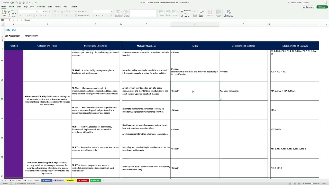 SRMBOK NIST CSF v1.1 Cyber Maturity Assessment Tool