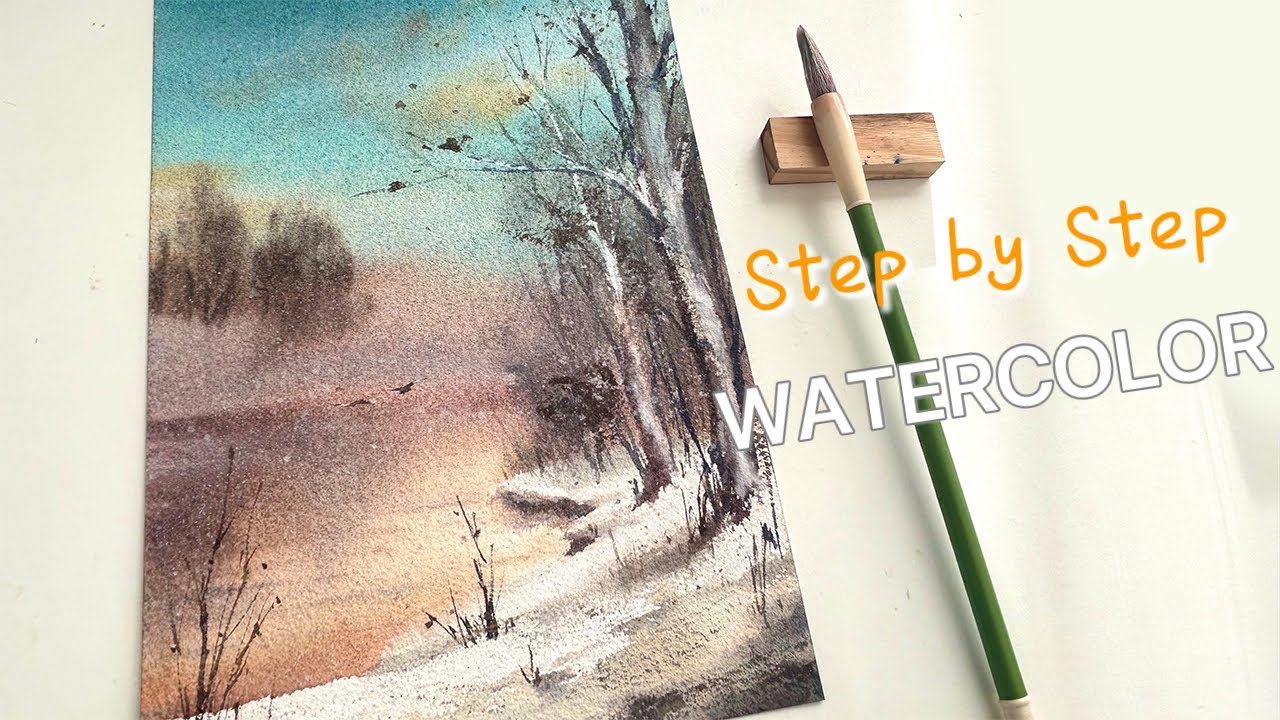 A Serene Riverbank in Winter Mist . How to Paint a Soft, Misty Winter Landscape