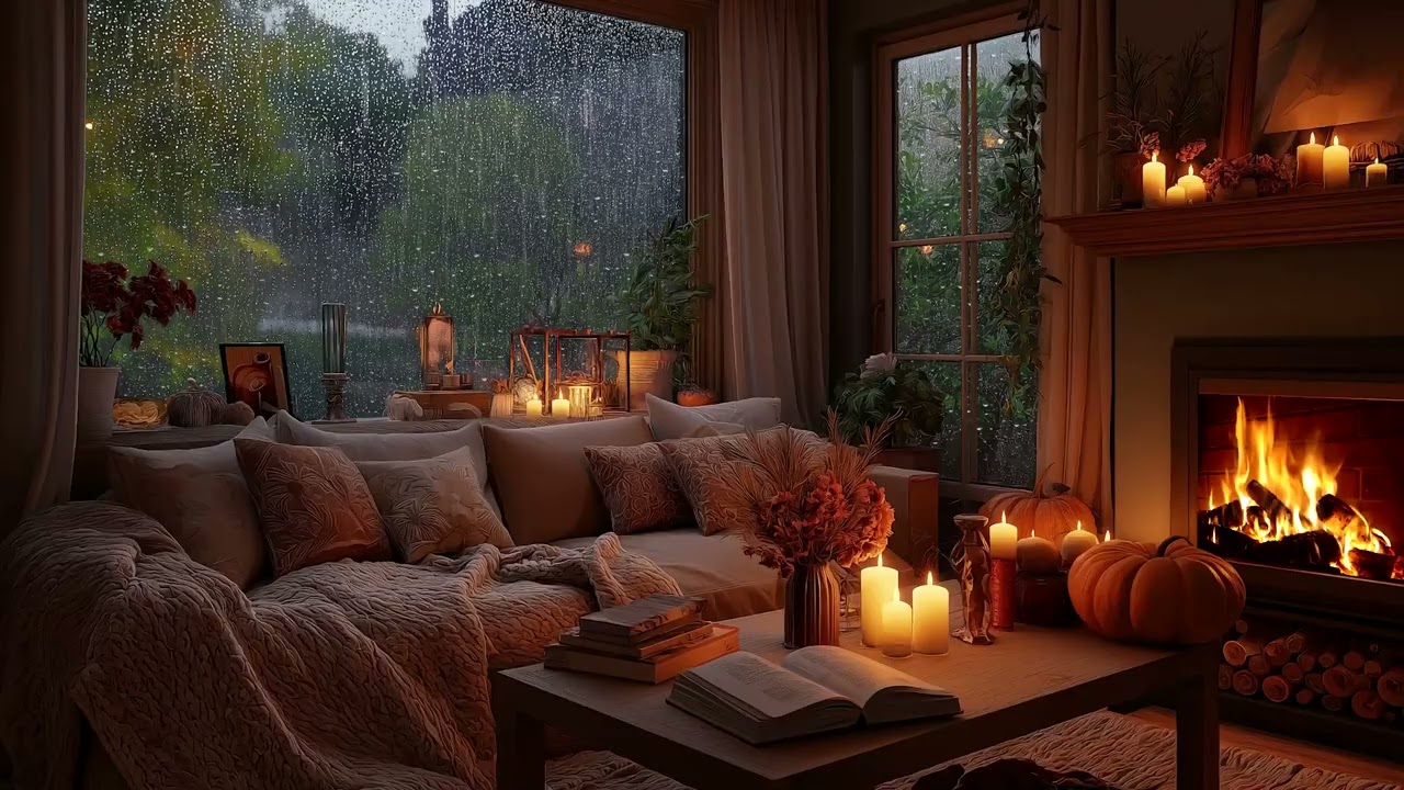 Winter Rain & Crackling Fireplace 🔥 ASMR Ambience for Sleeping (3 Hours)