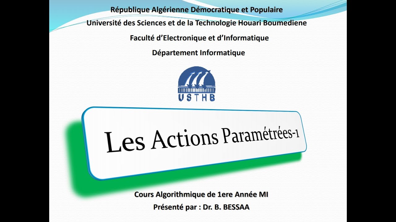 TD Les Actions Parametr&eacute;es 1