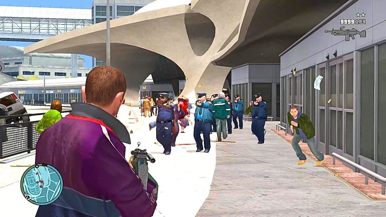 GTA 4 - AIRPORT MASSACRE + EPIC SHOOTOUT WITH SWAT & POLICE + FOUR STARS