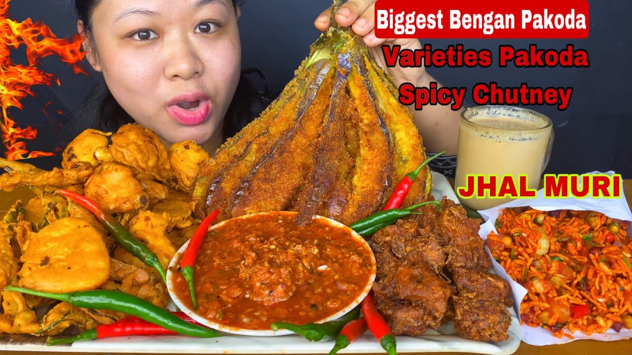 BIGGEST BENGAN PAKODA, JHAL MURI, COFFEE, VARIETIES PAKODA & SPICY CHUTNEY | STREET FOOD MUKBANG