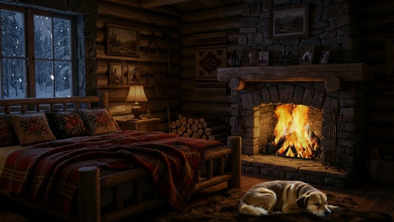 🔥 Cozy Winter Cabin Fireplace | Deep Relaxation, Sleep & Peaceful Night ❄️