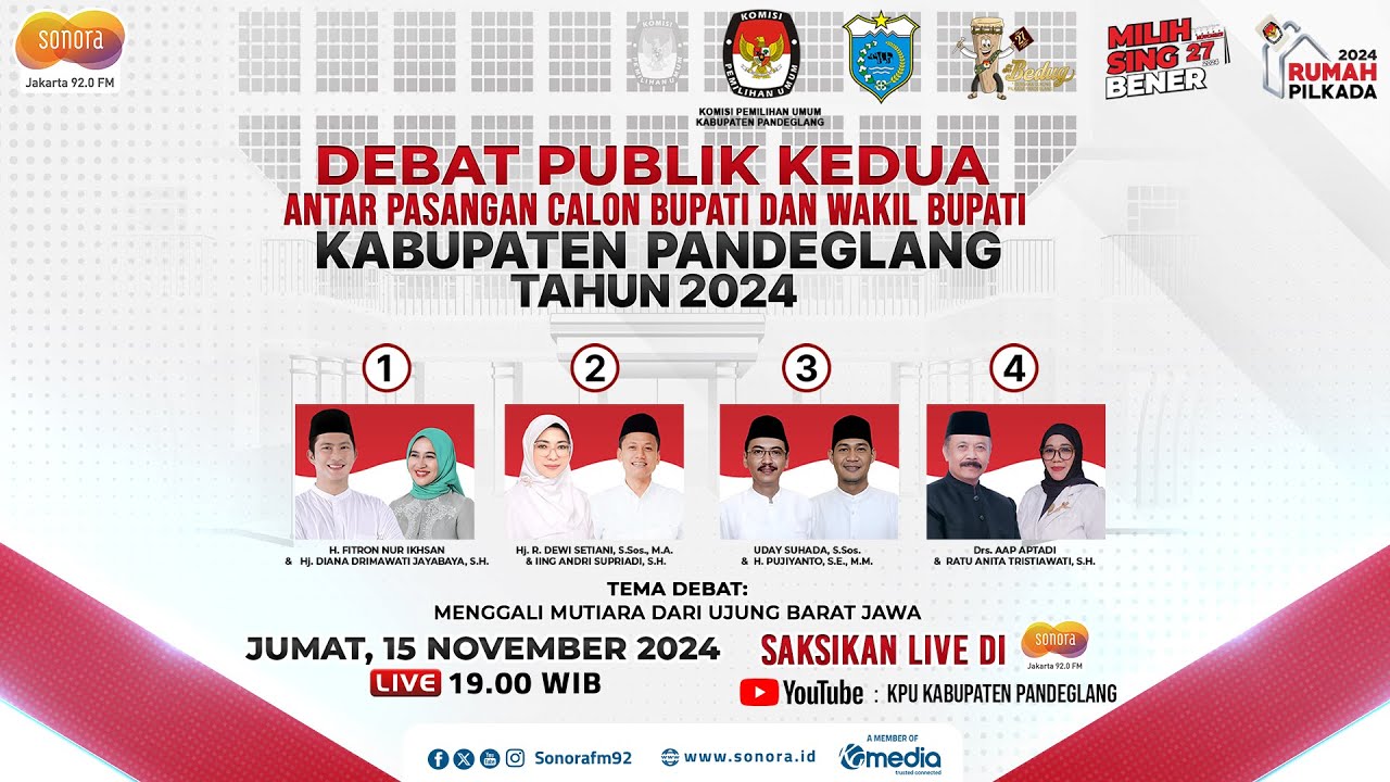🔴[LIVE] Debat Publik Kedua Pasangan Calon Bupati dan Wakil Bupati Kabupaten Pandeglang 2024