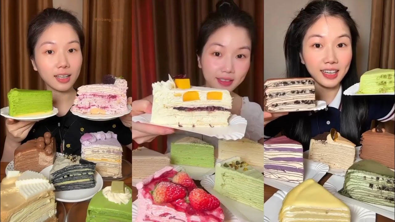 Satisfying ASMR🤤Multi Fruity Crepe Cake Mukbang🍰So Delicious | Eating Sounds#cake#asmr#food#fruit#1m