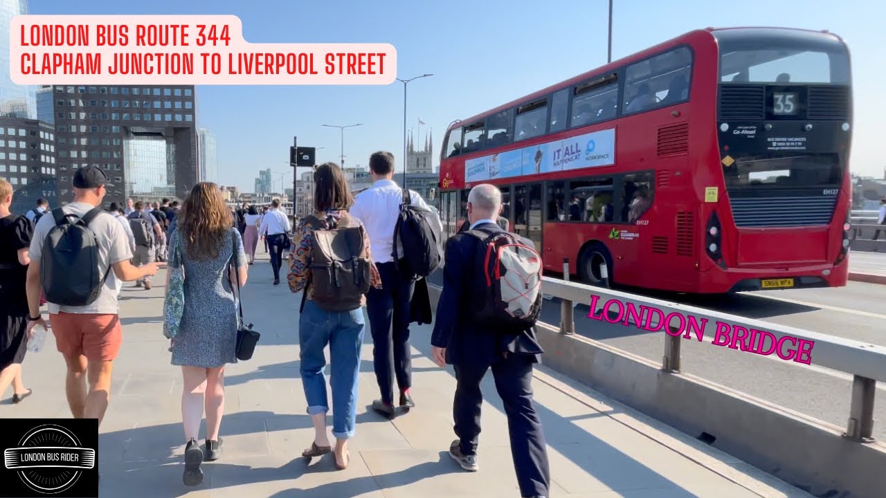 5:00 PM After work I rode Bus 344 through London Bridge which was packed with people Welcome aboard