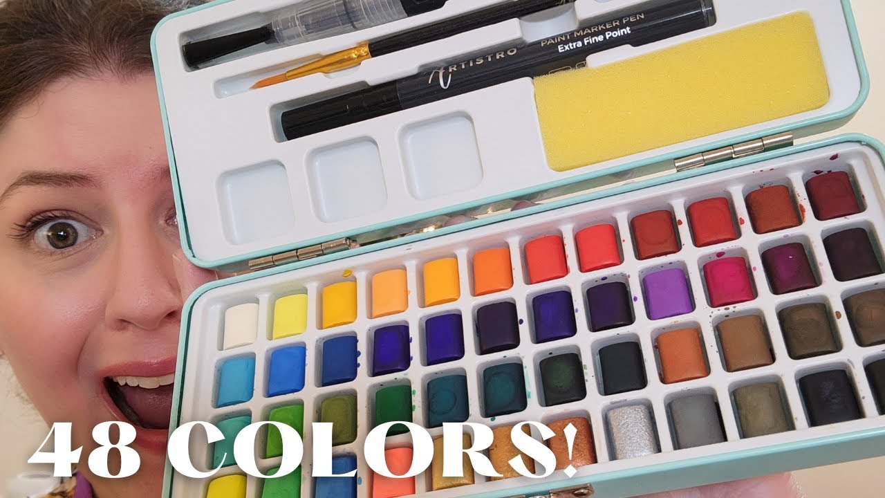TESTING OUT Massive Watercolor Set | Artistro Watercolor 48-pan Review