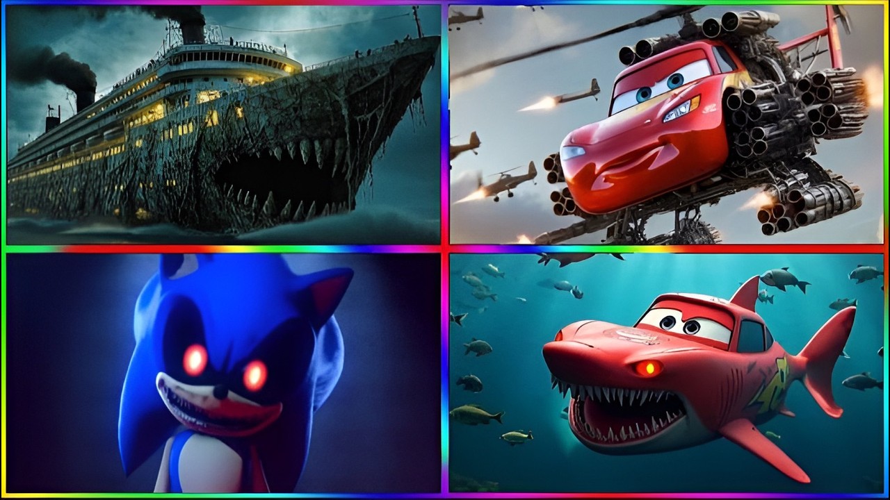 😱 infected sea 🆚 MC Queen helicopter 🆚 Sonic Exe 🆚 MC Queen shark 🎶 Tiles hop 🥶