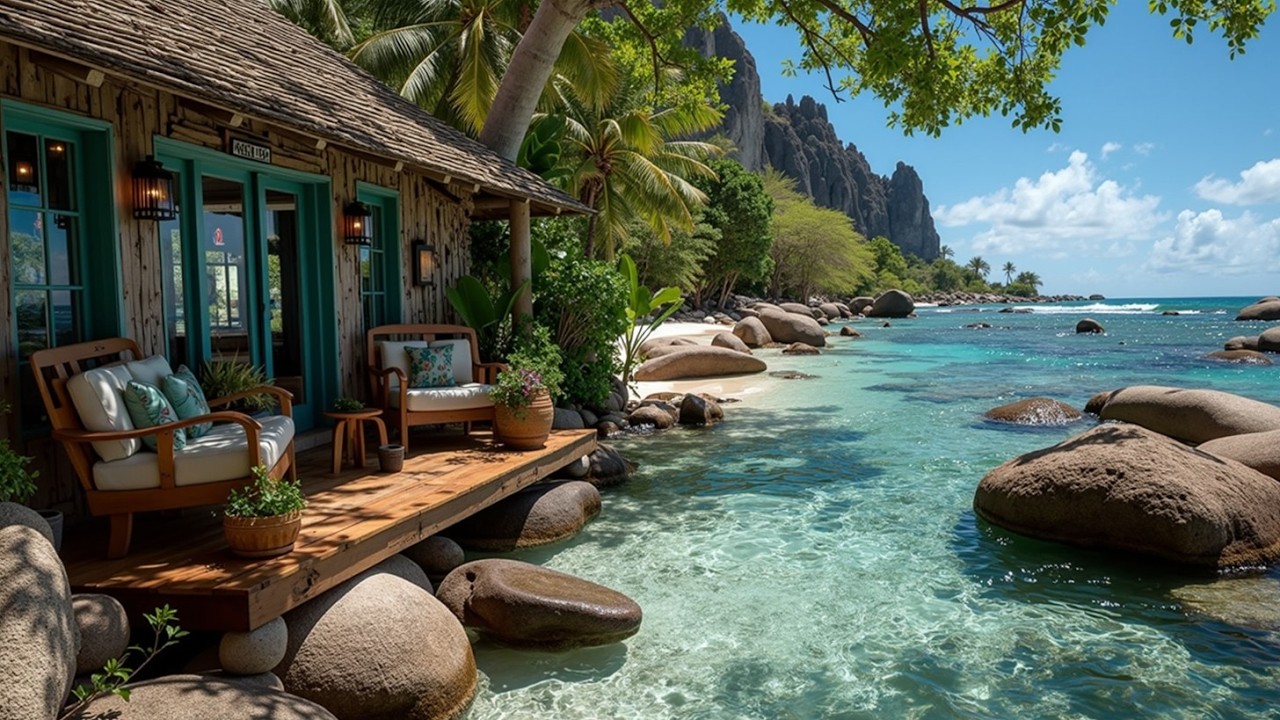 Утренний джаз в саду и океанский бриз - Расслабляющая атмосфера кафе