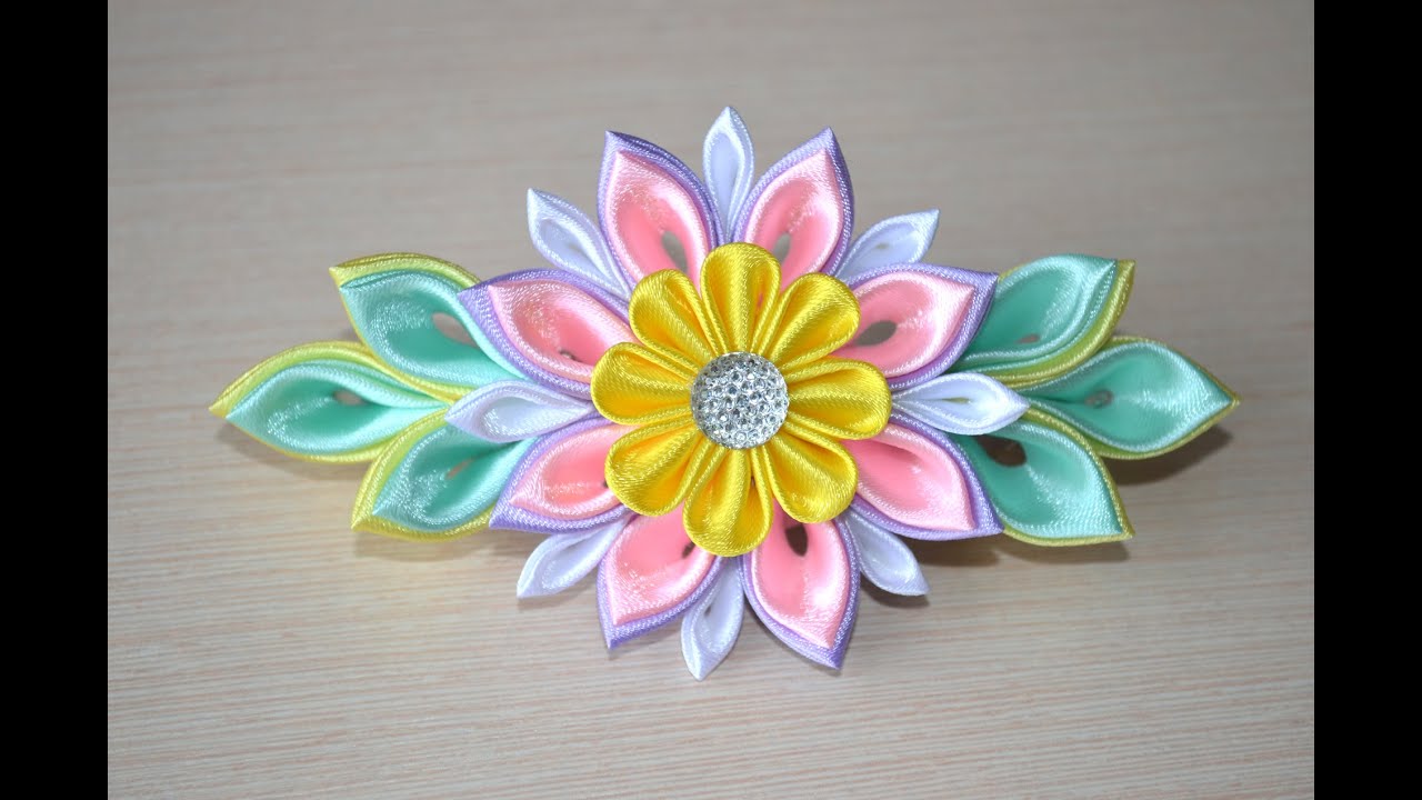 Мастер класс из лент Заколки своими руками DIY ribbon flower kanzashi handmade