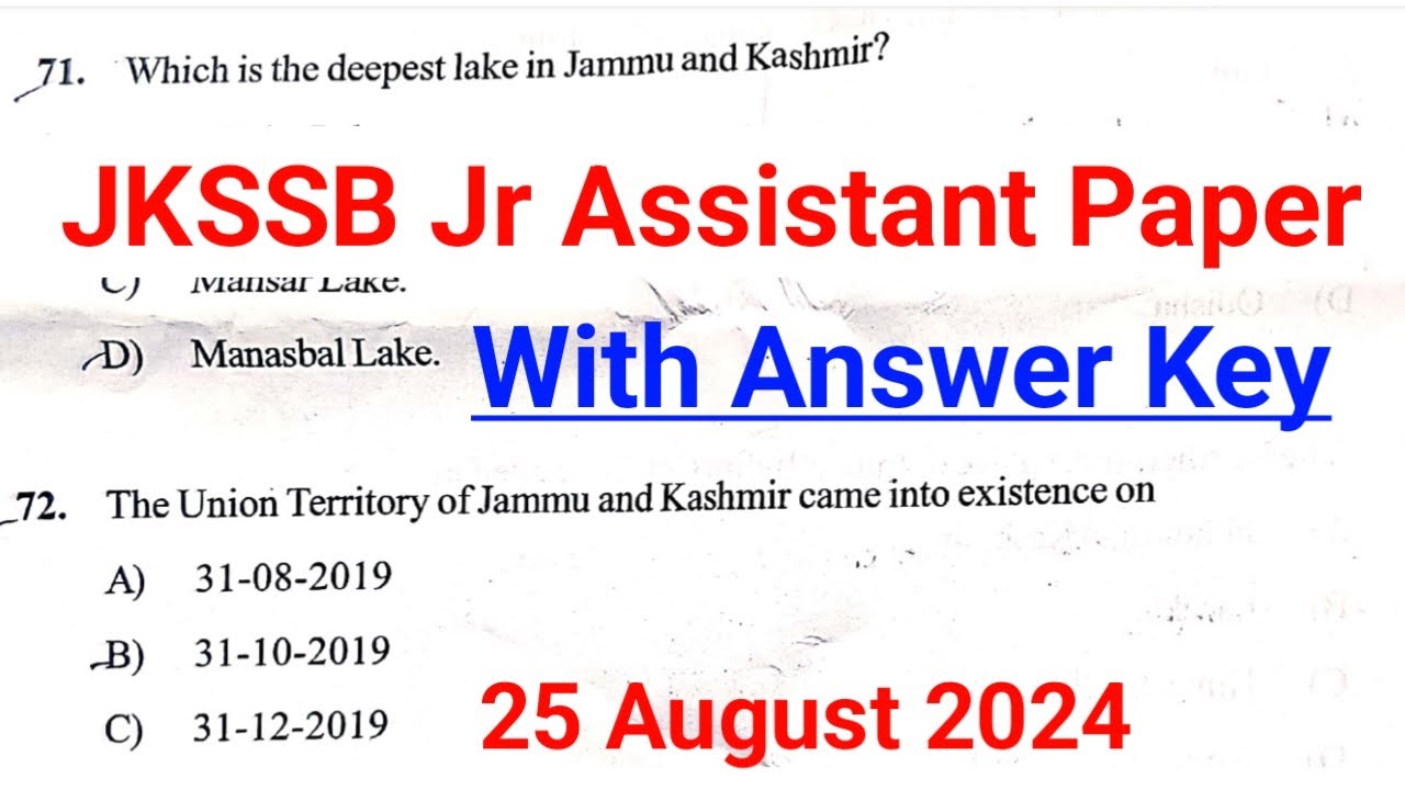 JKSSB Junior Assistant Paper with Answer Key ✅  25 August Paper | Impact on JKP Constable Exam ??