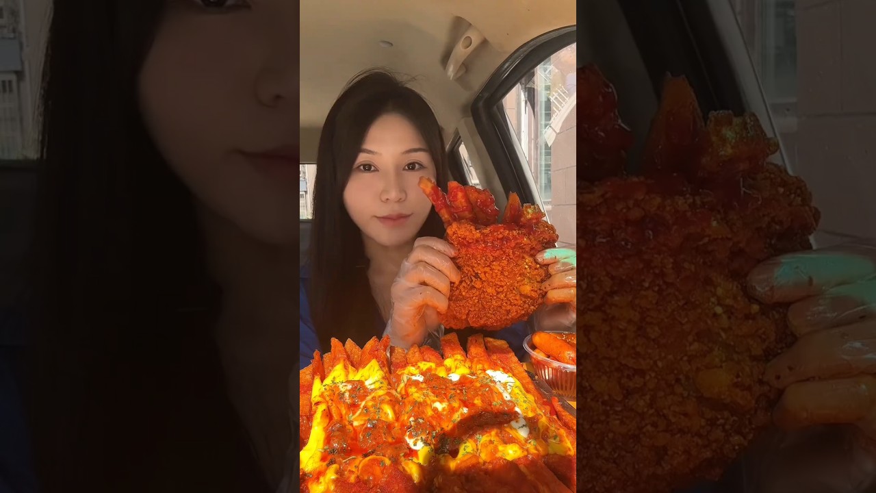 Mukbang Asmr crispy fries 🍟 chicken spicy fires #fries #crispychicken #asmr #mukbang