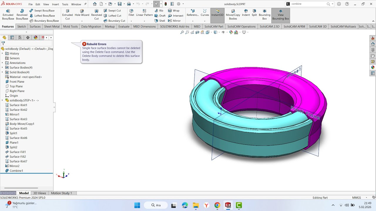 "26-CAD/CAM Eğitimi: Başlangıç Seviyesi-Solidworks İle Solid Body"