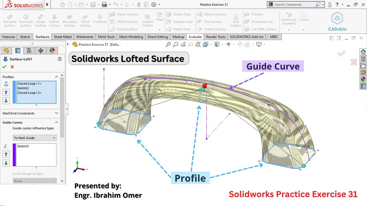 Solidworks Lofted Surface | Как использовать элемент лофта | Создать ручку в SolidWorks | CADable