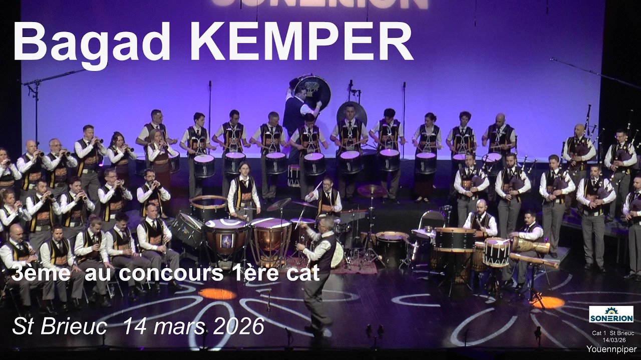 2026 Bagad KEMPER 3ème au concours 1ère cat St Brieuc 14 mars Youennpiper