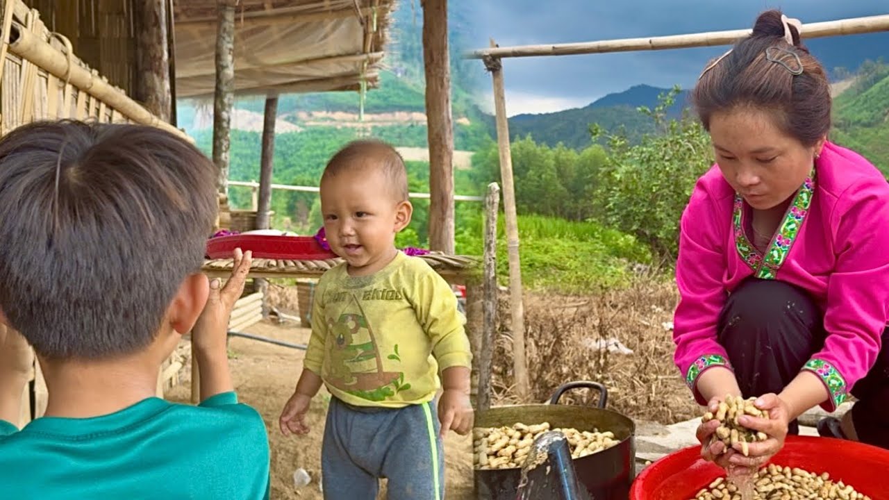 The father works far away, the mother has to try to take care of two children