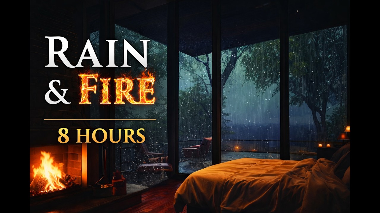 Ep 3 - Rain & Fireplace 🌧🔥 Forest Glass Cabin Ambience | 8 Hours