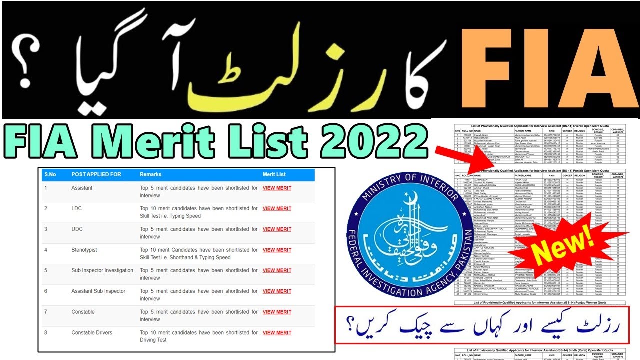 FIA merit list 2022 - Fia Constable, Asi merit list 2022