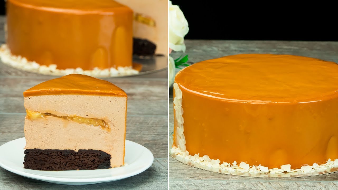 Entrement cu banane,caramel și glazură oglindă-mai fin și delicios ca acesta nu ai mâncat| SavurosTV