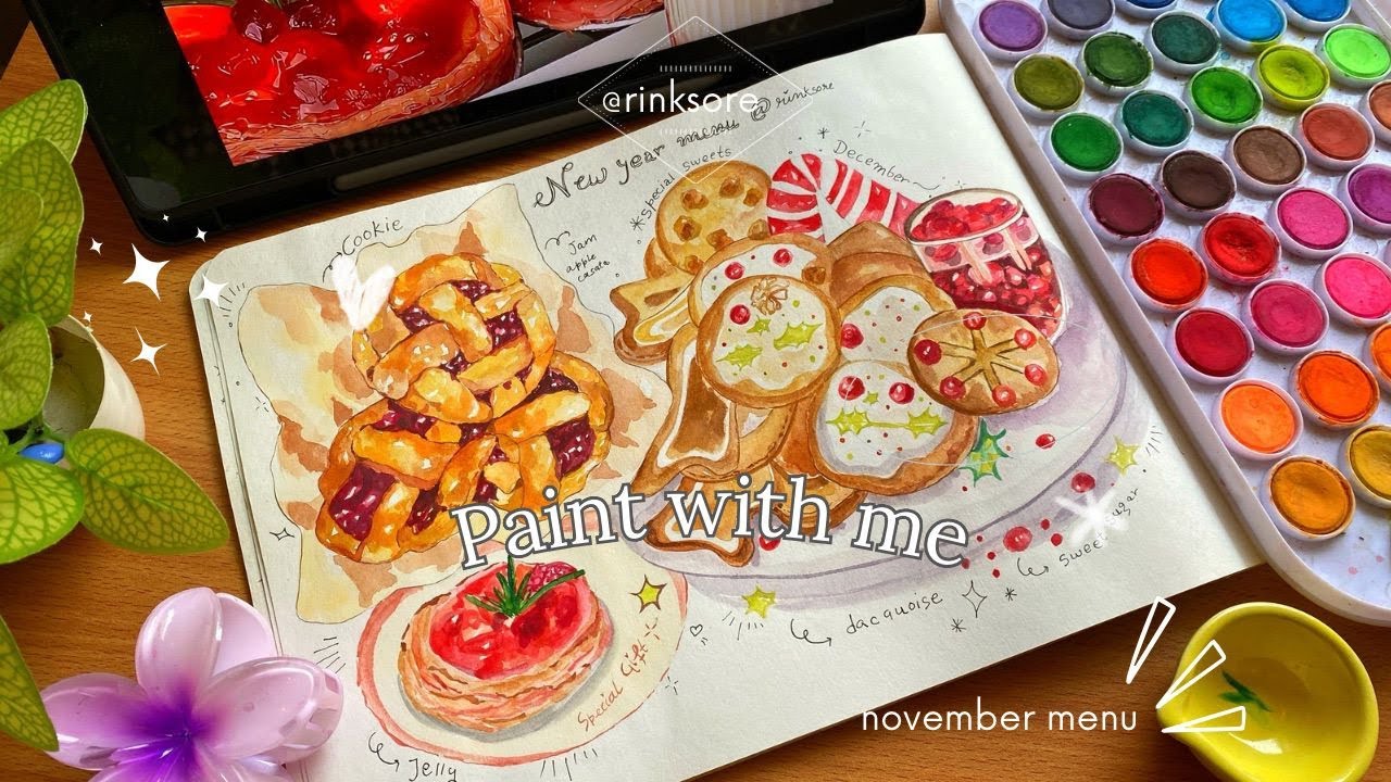 Cozy paint with me🥐- food illustration by ohuhu watercolours🍰🍓🍘