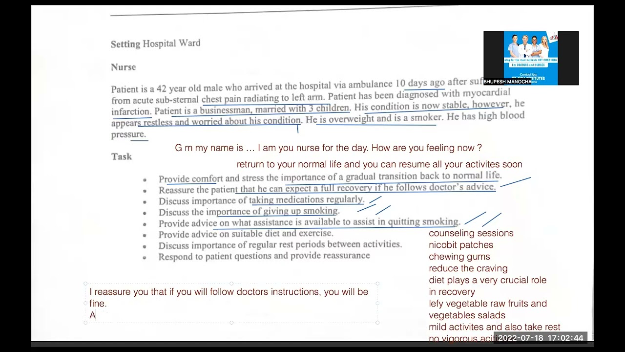 Sample oet speaking | Giving advise to the patient of myocardial infarction