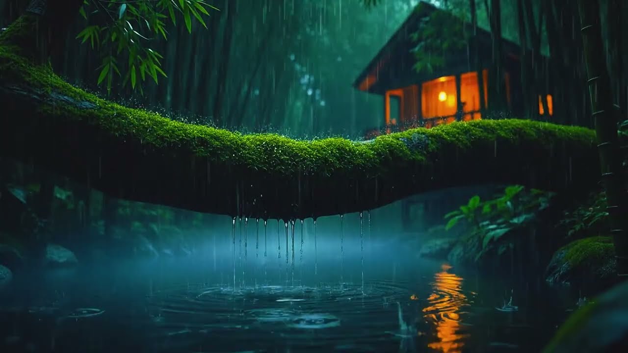 Bamboo Forest Cabin in Heavy Rain (NO ADS) 🌧️ Deep Sleep and Relaxing Sounds