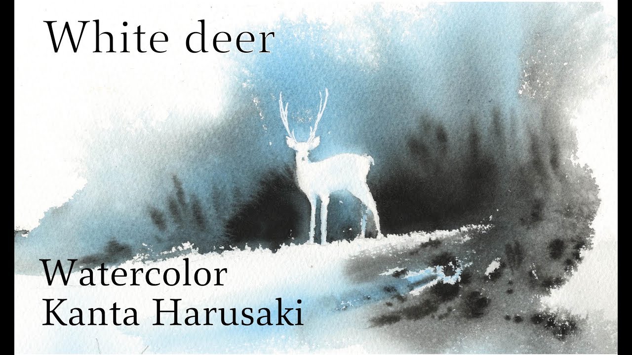 Watercolor   [White deer]  kanta harusaki   水彩画　春崎幹太　easy watercolor painting