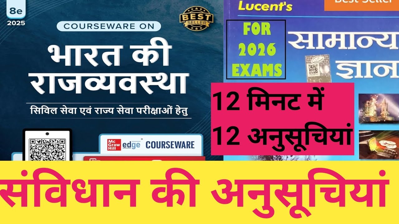 संविधान की अनुसूचियां। Schedules of the Constitution। प्रमुख अनुसूची। महत्वपूर्ण अनुसूचियां।#youtube