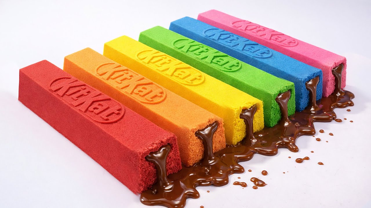 Satisfying ASMR Video | DIY How To Make Rainbow KITKATs With Kinetic Sand Cutting | Show ASMR