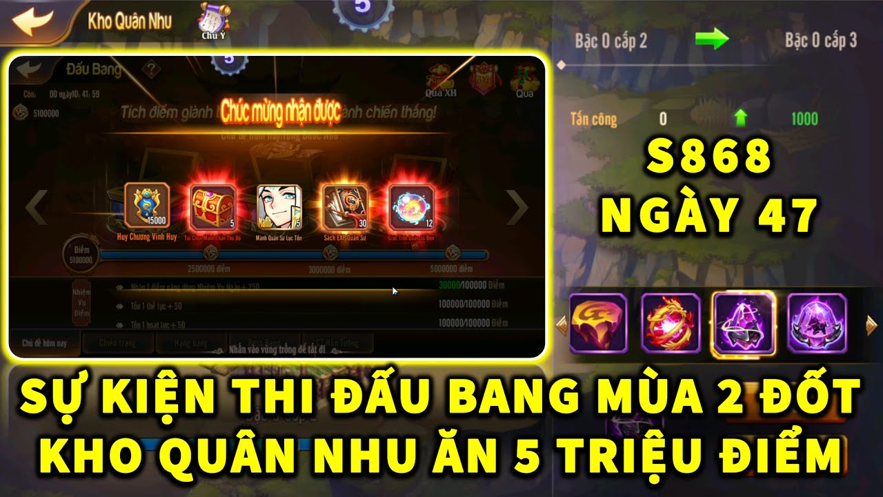 OMG3Q S868 NGÀY 47 SỰ KIỆN THI ĐẤU BANG MÙA 2 TIẾP TỤC ĐỐT KHO QUÂN NHƯ ĂN 5 TRIỆU ĐIỂM THI ĐẤU BANG