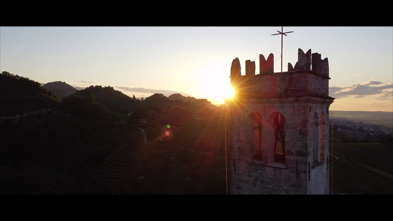 Valdobbiadene sunrise, Home of Conegliano Valdobbiadene Prosecco - Drone - 4k