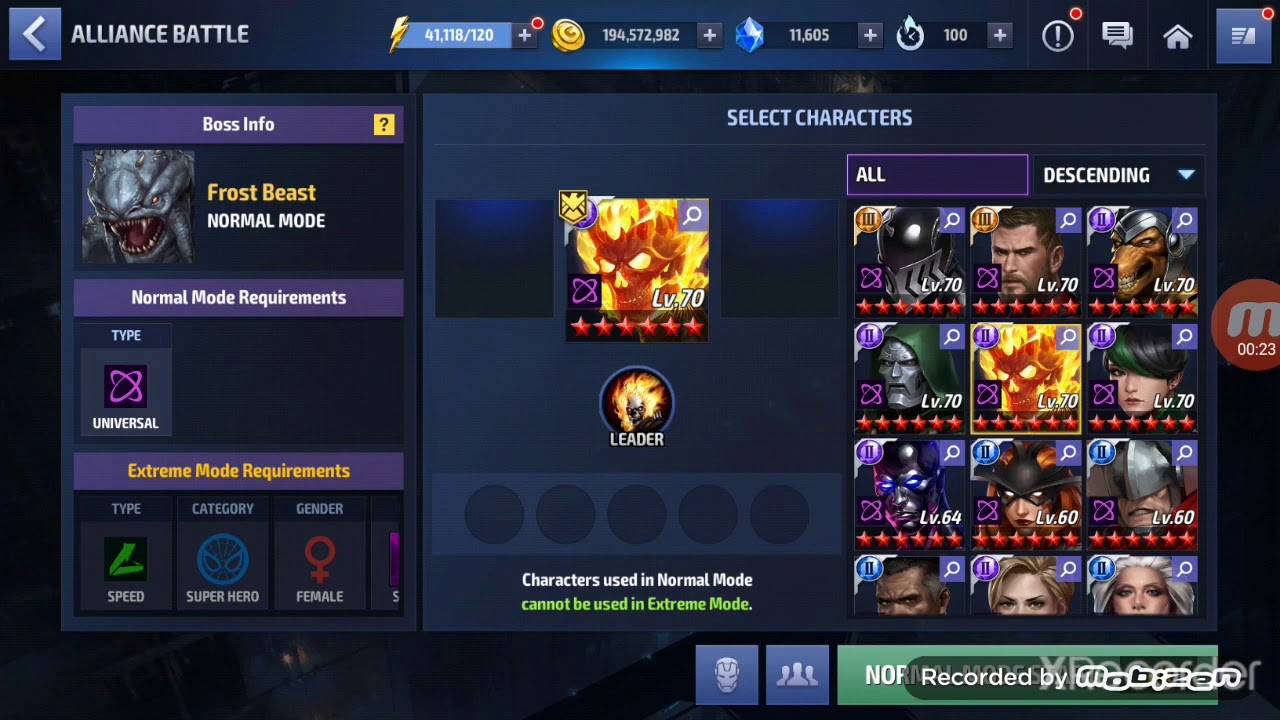 Marvel Future Fight: Messing around with Ghost Rider in Alliance Battle.