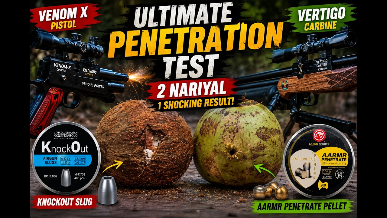 Ultimate Vertigo Carbine Penetration Test | KnockOut Slug vs Pellet on 2 Coconuts