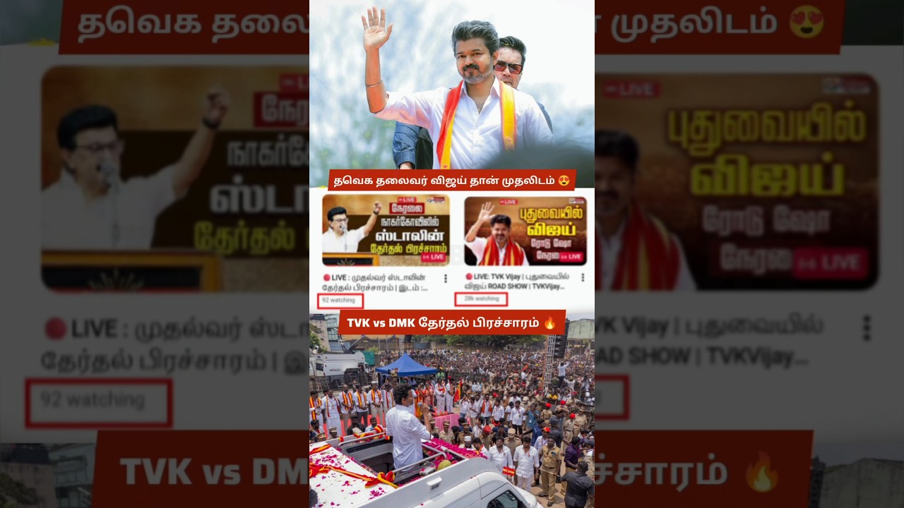 TVK vs DMK Campaign: Massive Crowd Support for Vijay Goes Viral, Huge Live View Gap Sparks Debate 🔥💪