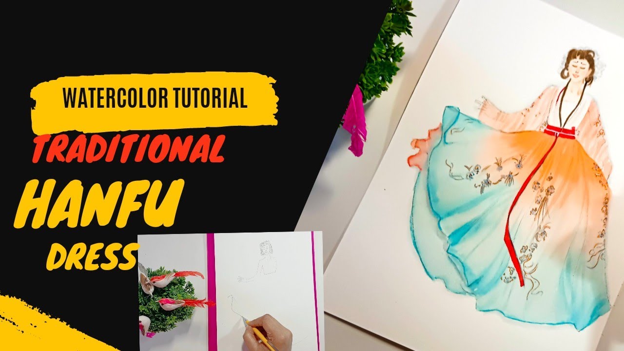 How to draw Flowy Dress || Traditional dress Hanfu 💃 || Fashion illustration