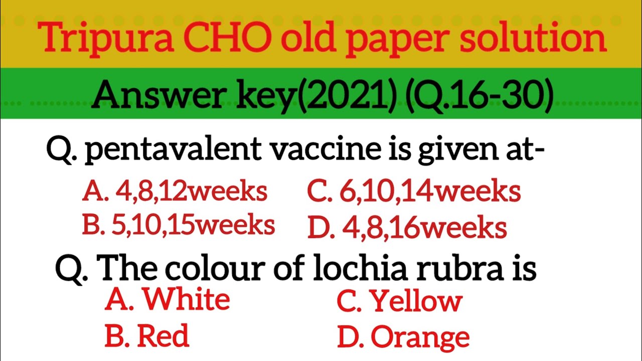 Tripura CHO official answers key||CHO exam preparation 2023||previous questions paper solution 2021