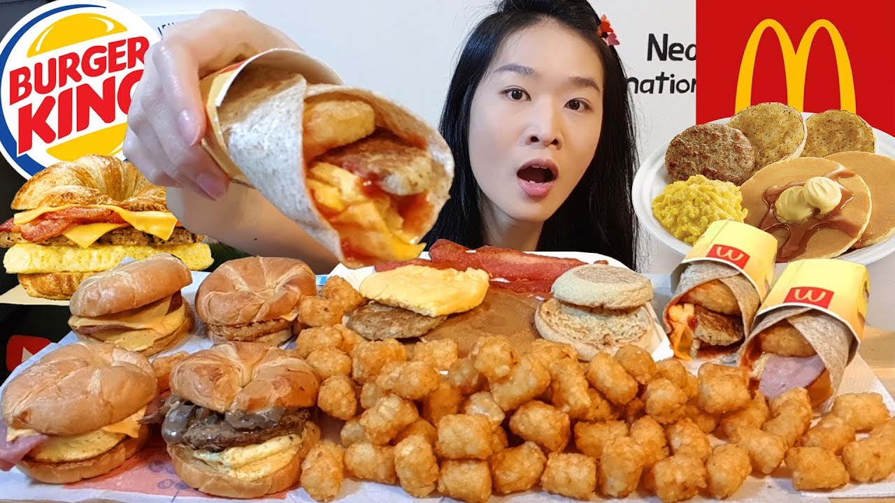 McDonald's & Burger King Breakfast! Pancakes & Bacon, Egg Sandwiches | Mukbang w/ Asmr Eating Sounds