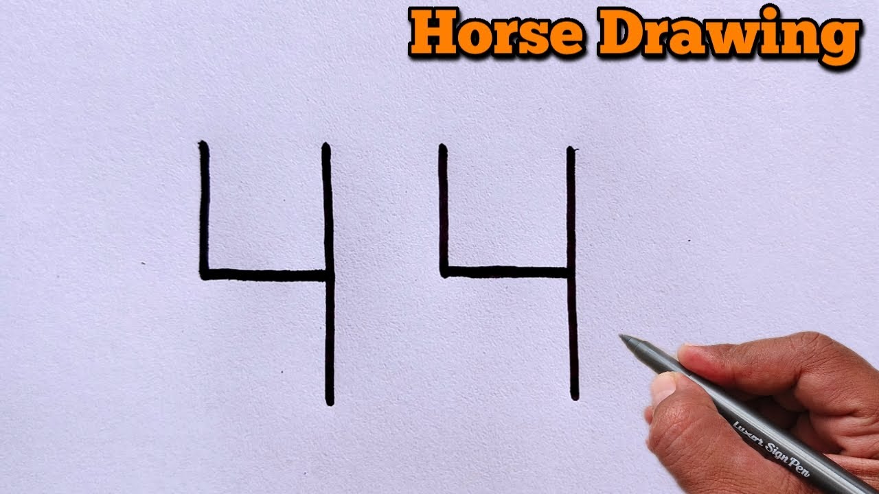 How to draw horse from number 4 | Easy horse drawing tutorial | Number Drawing