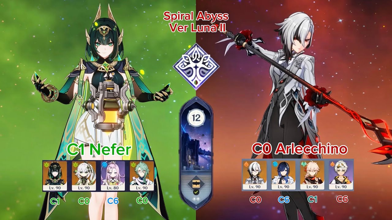 C1 Nefer ( no dmg ) & C0 R1 Arlecchino || Spiral Abyss V. Luna II second half 