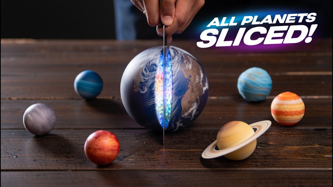 Cutting Planets in Half &ndash; ASMR Cosmic Core Reveals 🌍🪐 #PlanetCut #SatisfyingCut #MacroASMR