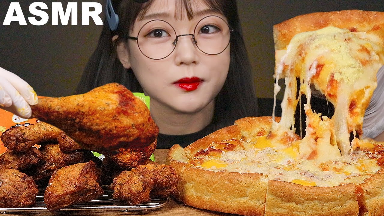 ASMR Еда Жареная курица и пицца | CHICKEN & CHICAGO PIZZA MUKBANG | AeJeong ASMR
