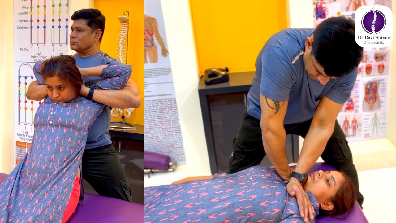 TWISTING her BACK to release SEVERE PAIN | NECK PAIN | MUSCLE SPASMS | India Chiropractic | Dr Ravi
