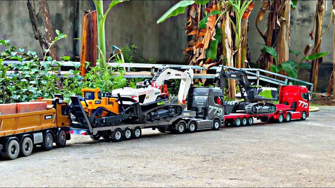 Action!! Transportation Dump Truck And ExcavatorHuina 1594 By Dump Trailer Scania 770