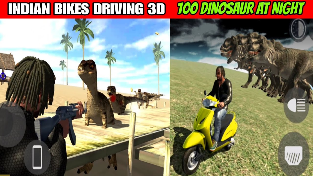 Indian Bikes Driving 3d | 100 Dinosaur At Night | Funny Gameplay Indian Bikes Driving 🤣🤣