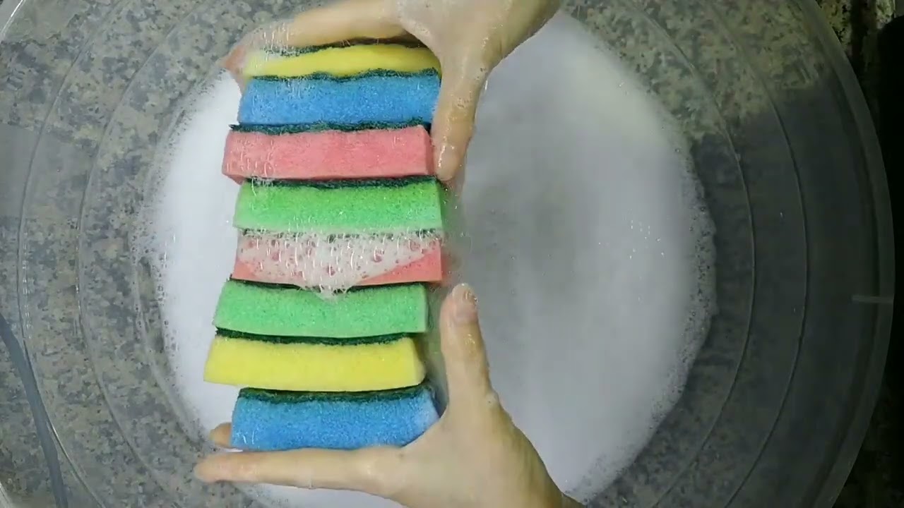 Rainbow Kitchen Sponges Soapy Squeezing & Ripping 🌈 Sponge ASMR