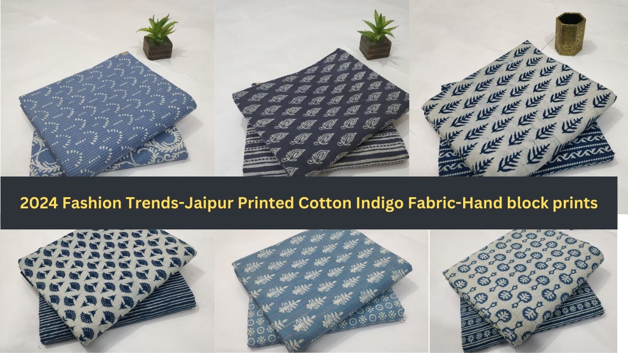 2024 Fashion Trends-Jaipur Printed Cotton Indigo Fabric-Hand block prints#cottonfabric #fashion